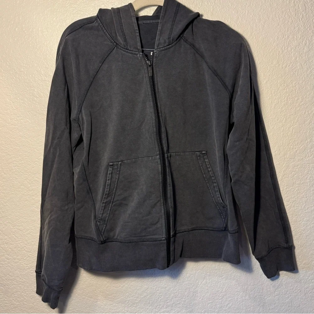 Lululemon Stonewash Gray Black Athletic Zip Front Hoodie Size 6 Used
